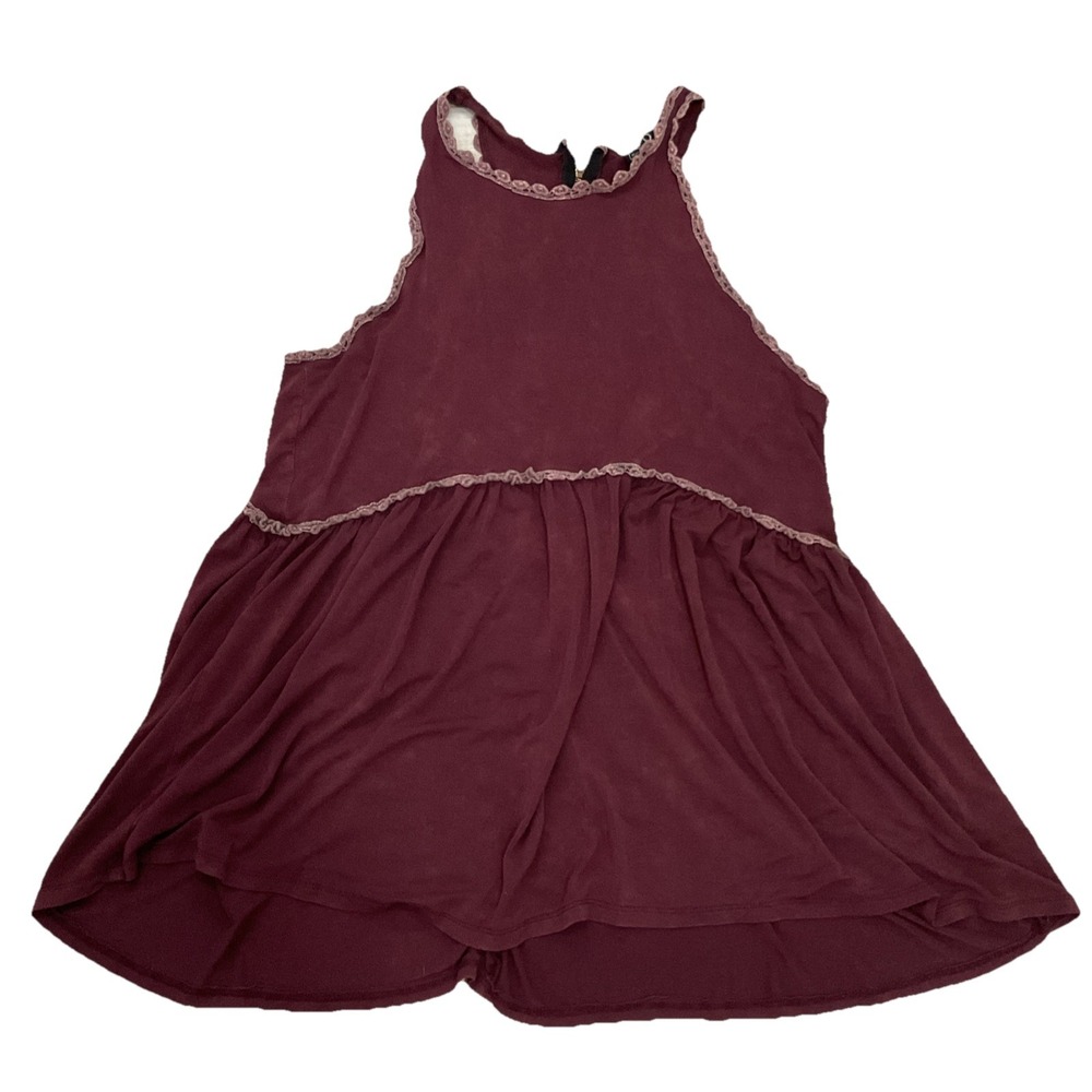 Women’s Sleeveless Lace-Trim Tunic Tank Top - Burgundy